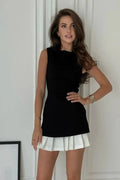 Women's Mini Dress Pleated Hem Elegant Contrast Fit