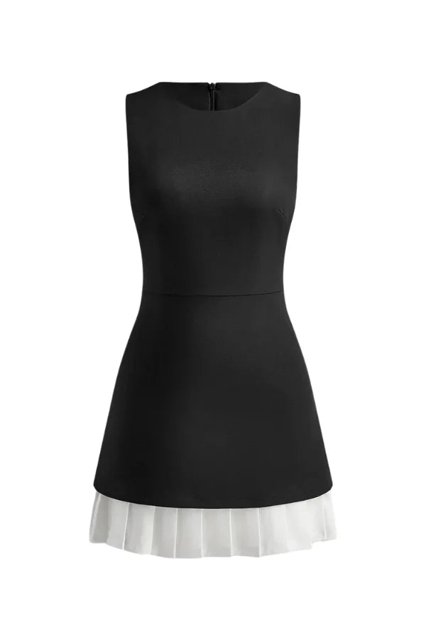 Women's Mini Dress Pleated Hem Elegant Contrast Fit