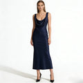 Women's Satin Midi Dress Cowl Neck Elegant Evening Fit