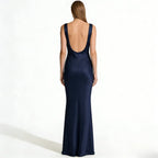 Women's Satin Midi Dress Cowl Neck Elegant Evening Fit