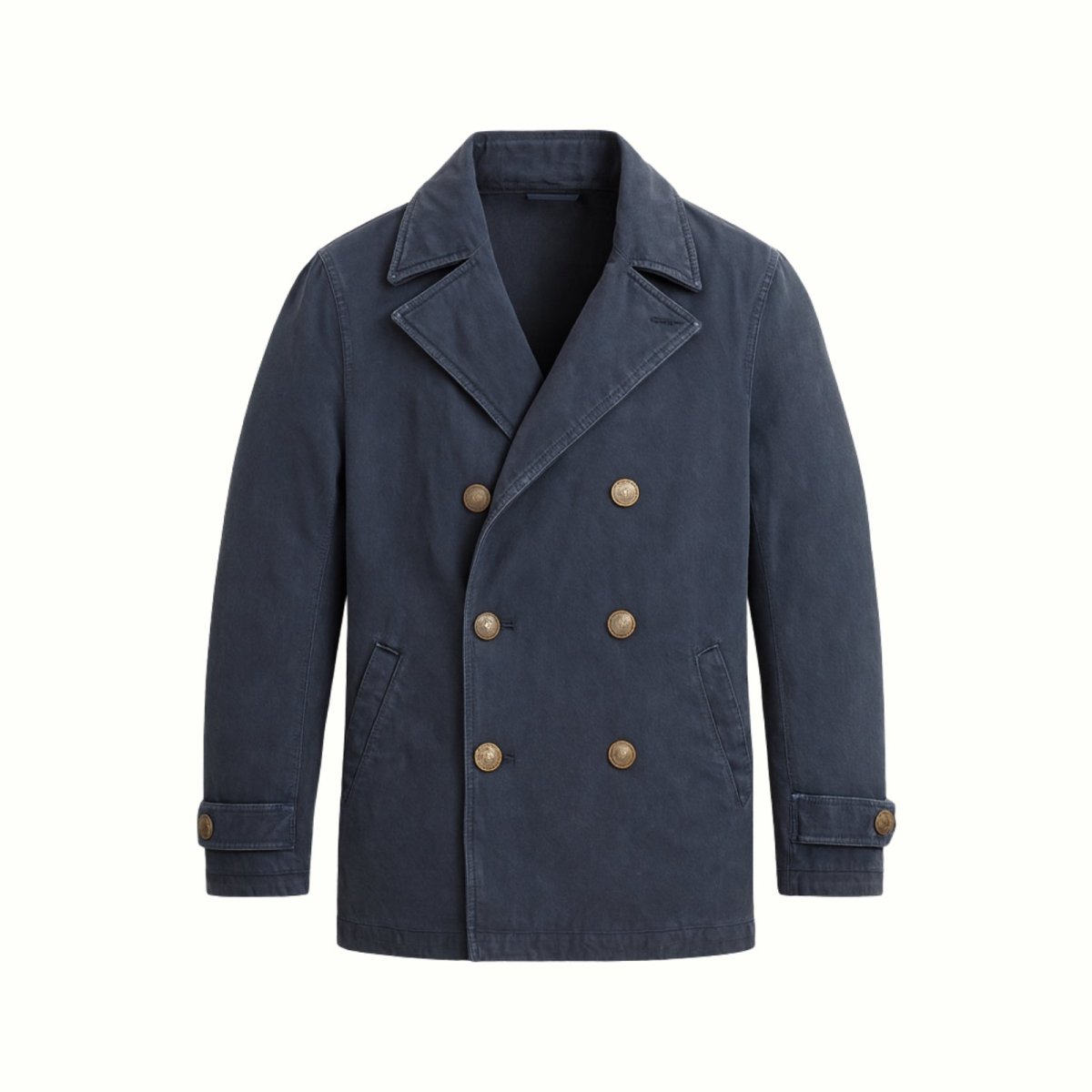 Men's Cotton Peacoat Double Breasted Classic Midweight Jacket