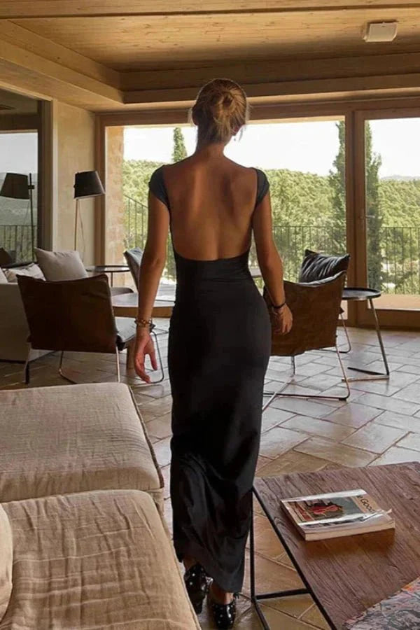 Women’s Open Back Stretch Dress Elegant Slim Fit