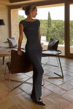 Women’s Open Back Stretch Dress Elegant Slim Fit