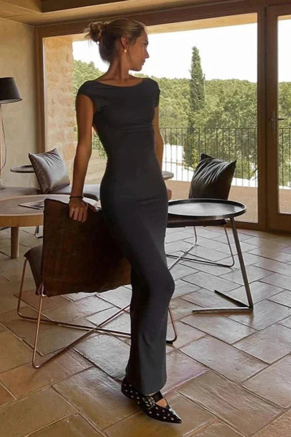 Women’s Open Back Stretch Dress Elegant Slim Fit