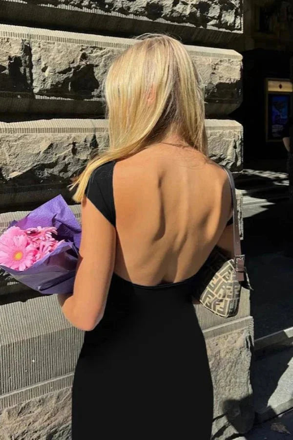 Women’s Open Back Stretch Dress Elegant Slim Fit