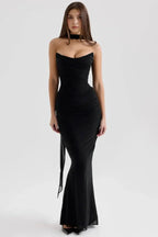 Women’s Strapless Mesh Corset Mini Dress Elegant Bodycon Fit