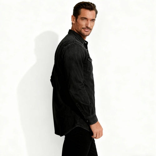 Men’s Western Denim Shirt Slim Fit Snap Front