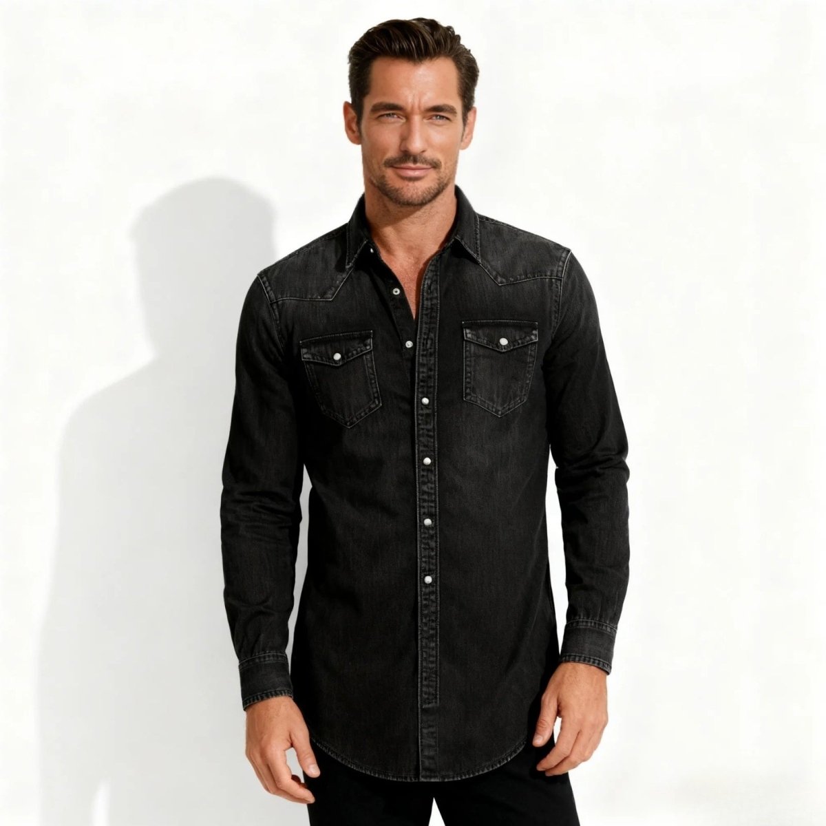 Men’s Western Denim Shirt Slim Fit Snap Front