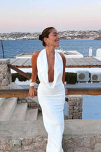 Women's Satin Halter Dress Elegant Open Back Evening Fit