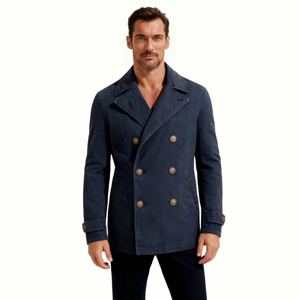 Men's Cotton Peacoat Double Breasted Classic Midweight Jacket