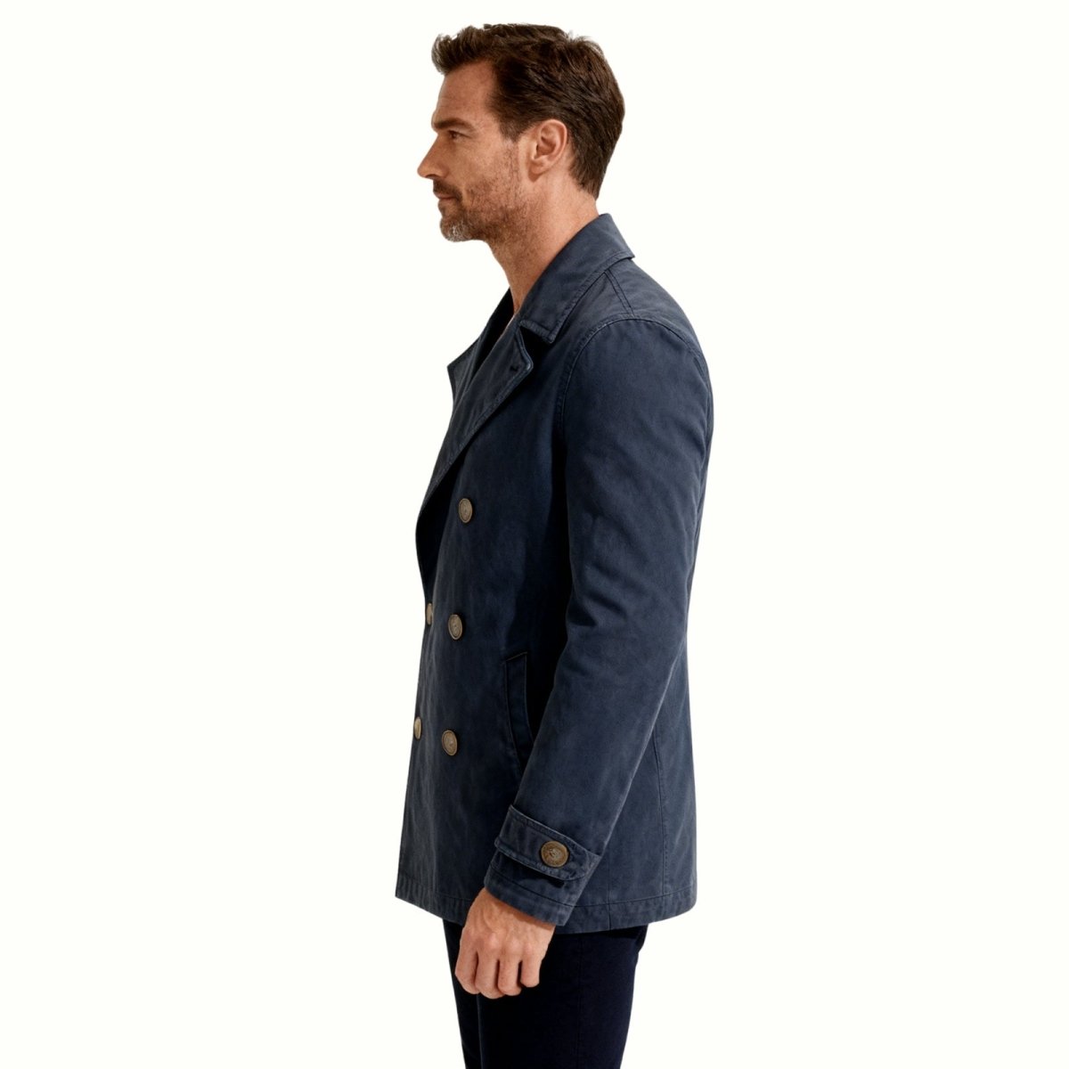Men's Cotton Peacoat Double Breasted Classic Midweight Jacket