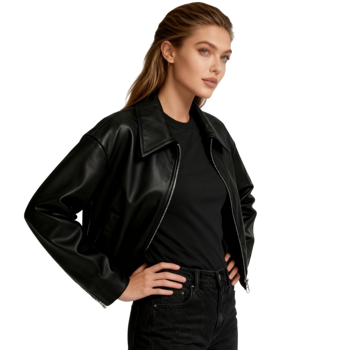Women’s Premium Vegan Leather Jacket Timeless Cropped Fit