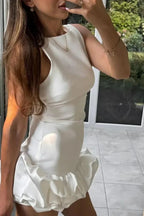 Women's Mini Dress Bubble Hem Elegant Structured Fit