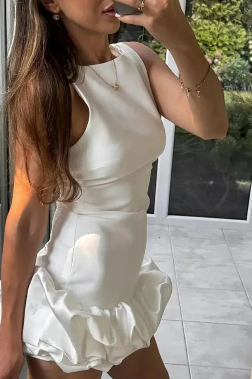 Women's Mini Dress Bubble Hem Elegant Structured Fit