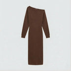 Women's Bodycon Midi Dress Asymmetric Sleeve Elegant Fit