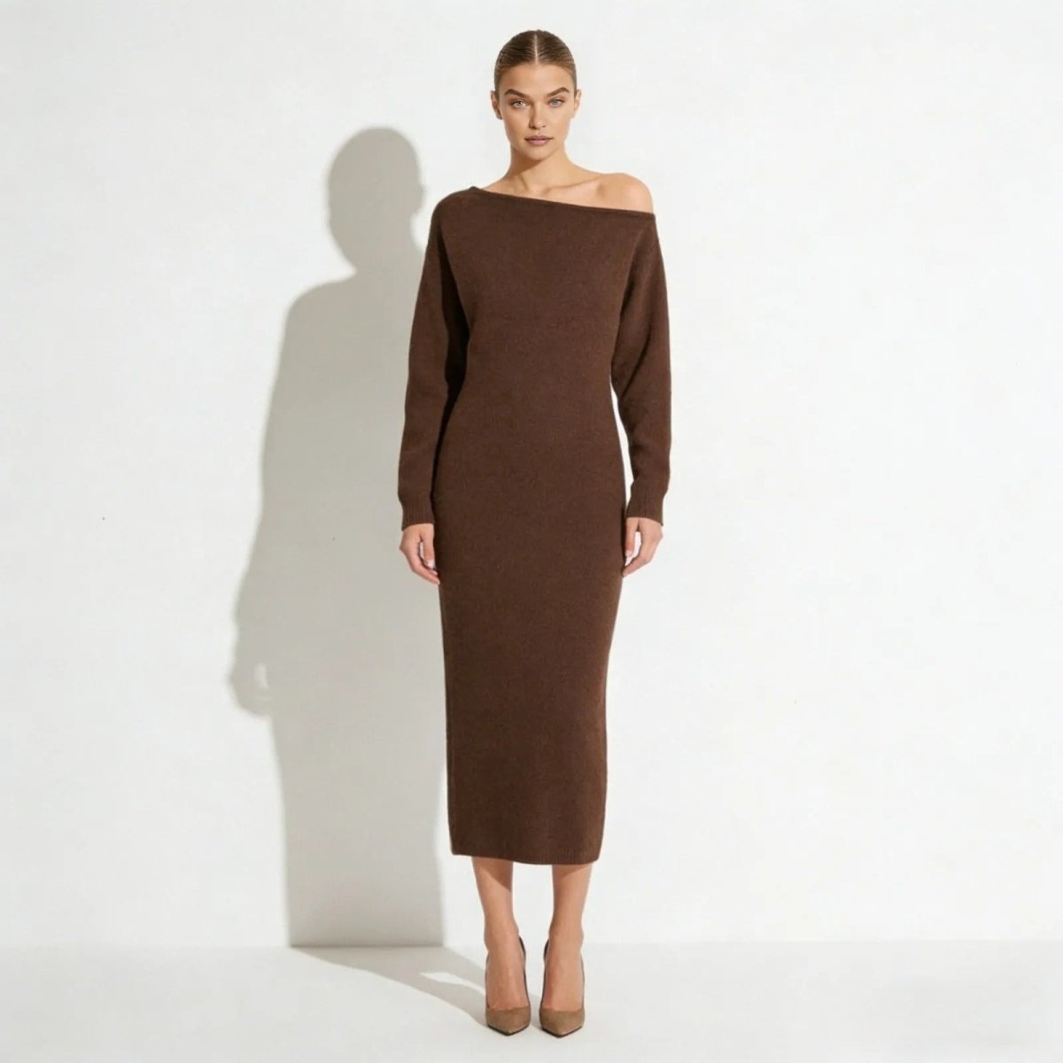 Women's Bodycon Midi Dress Asymmetric Sleeve Elegant Fit