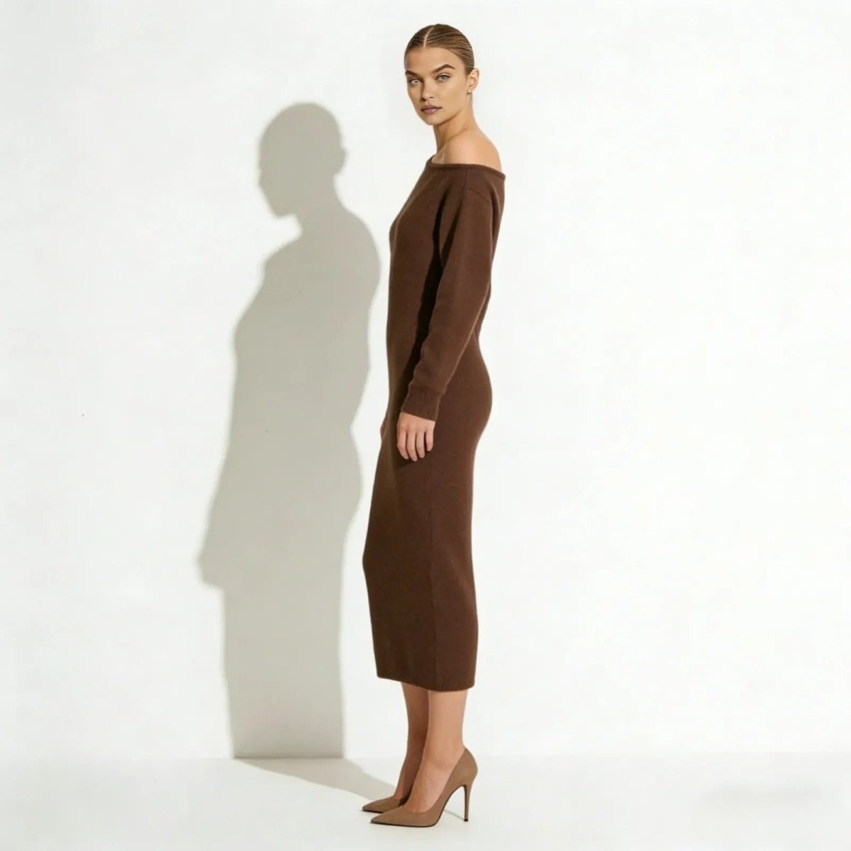 Women's Bodycon Midi Dress Asymmetric Sleeve Elegant Fit