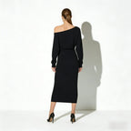Women's Bodycon Midi Dress Asymmetric Sleeve Elegant Fit