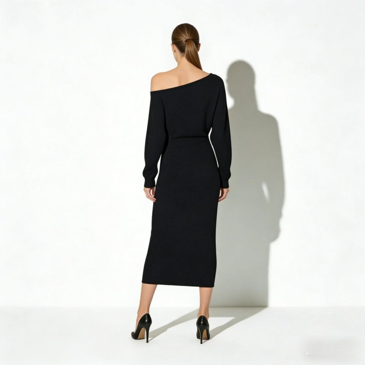 Women's Bodycon Midi Dress Asymmetric Sleeve Elegant Fit