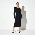 Women's Bodycon Midi Dress Asymmetric Sleeve Elegant Fit