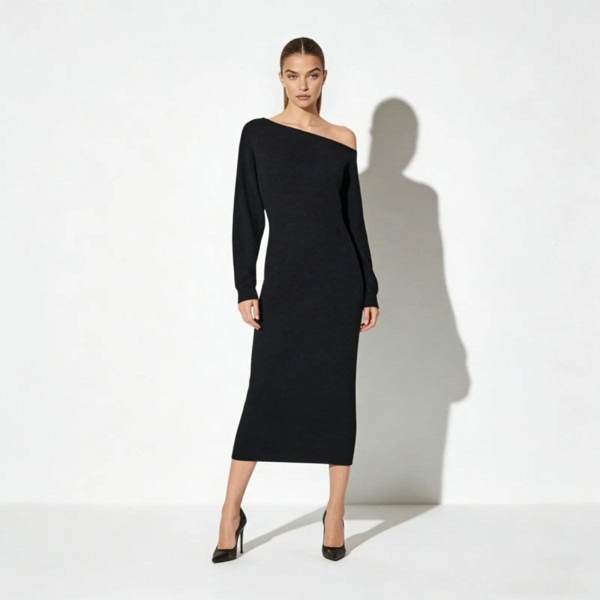 Women's Bodycon Midi Dress Asymmetric Sleeve Elegant Fit