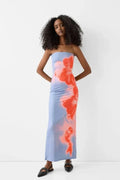 Women's Strapless Floral Maxi Dress Premium Stretch Evening Fit