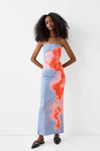 Women's Strapless Floral Maxi Dress Premium Stretch Evening Fit