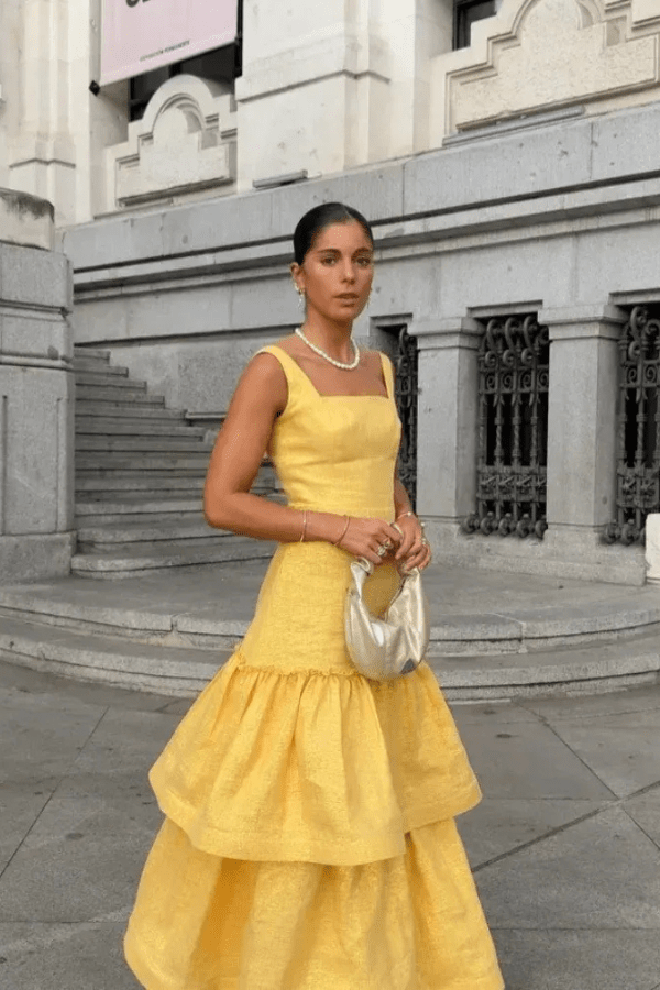Women’s Linen Blend Ruffle Dress Elegant Wedding Guest Midi
