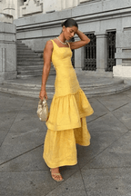 Women’s Linen Blend Ruffle Dress Elegant Wedding Guest Midi