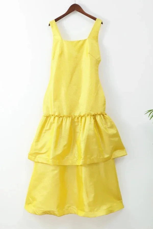 Women’s Linen Blend Ruffle Dress Elegant Wedding Guest Midi