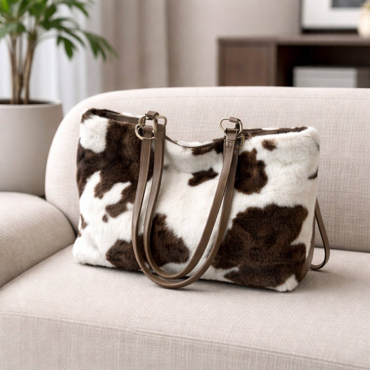 Women's Faux Fur Tote Bag Spacious Statement Shoulder Bag
