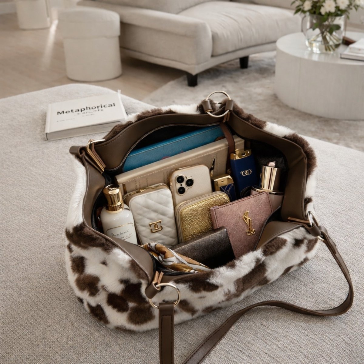 Women's Faux Fur Tote Bag Spacious Statement Shoulder Bag