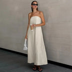 Women'S Strapless Maxi Dress Lightweight Cotton Blend