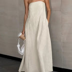Women'S Strapless Maxi Dress Lightweight Cotton Blend