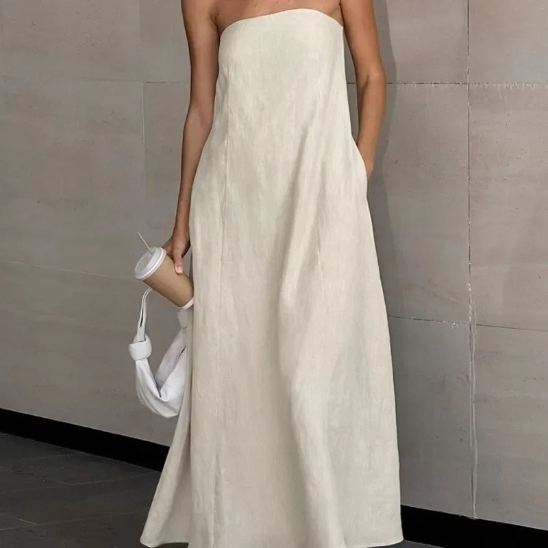 Women'S Strapless Maxi Dress Lightweight Cotton Blend