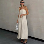 Women'S Strapless Maxi Dress Lightweight Cotton Blend