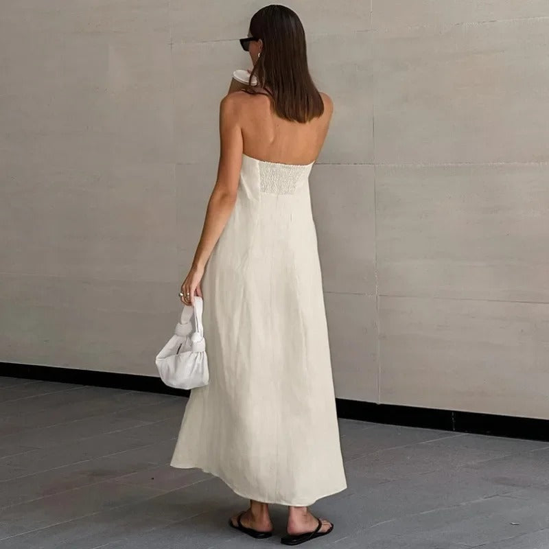 Women'S Strapless Maxi Dress Lightweight Cotton Blend