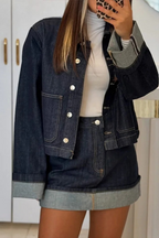 Women'S Cropped Denim Jacket High-Waist Mini Skirt Set