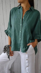 Women’s Cotton Linen Shirt Lightweight Loose Fit Long Sleeve