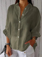 Women’s Cotton Linen Shirt Lightweight Loose Fit Long Sleeve