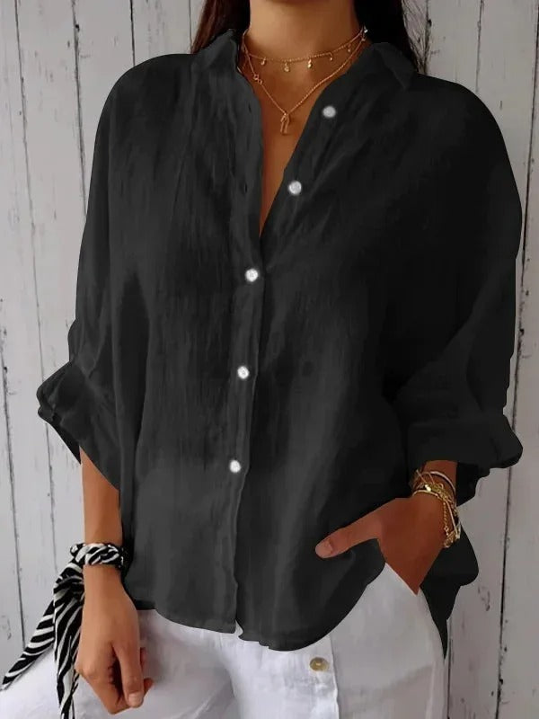 Women’s Cotton Linen Shirt Lightweight Loose Fit Long Sleeve
