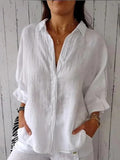 Women’s Cotton Linen Shirt Lightweight Loose Fit Long Sleeve