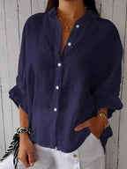 Women’s Cotton Linen Shirt Lightweight Loose Fit Long Sleeve