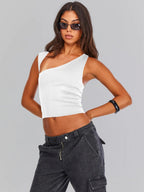 Women's Asymmetrical One-Shoulder Crop Top Stylish Design