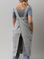 Women’s Cotton Linen Apron Dress Cross Back Pockets