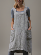 Women’s Cotton Linen Apron Dress Cross Back Pockets