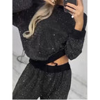 Women's Glitter Lounge Set Soft Cotton Blend Casual Wear Relaxed Fit
