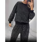 Women's Glitter Lounge Set Soft Cotton Blend Casual Wear Relaxed Fit