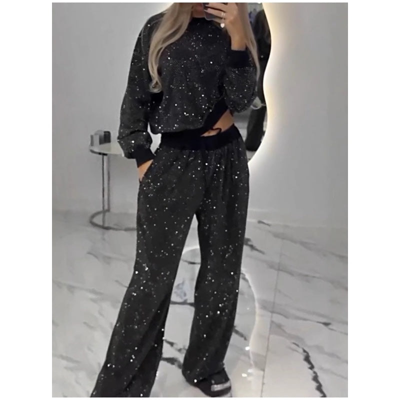 Women's Glitter Lounge Set Soft Cotton Blend Casual Wear Relaxed Fit
